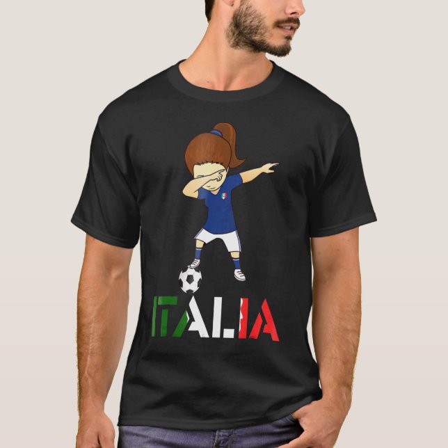 Dabbing Italy Italian Soccer Girl Football T-Shirt (Front)
