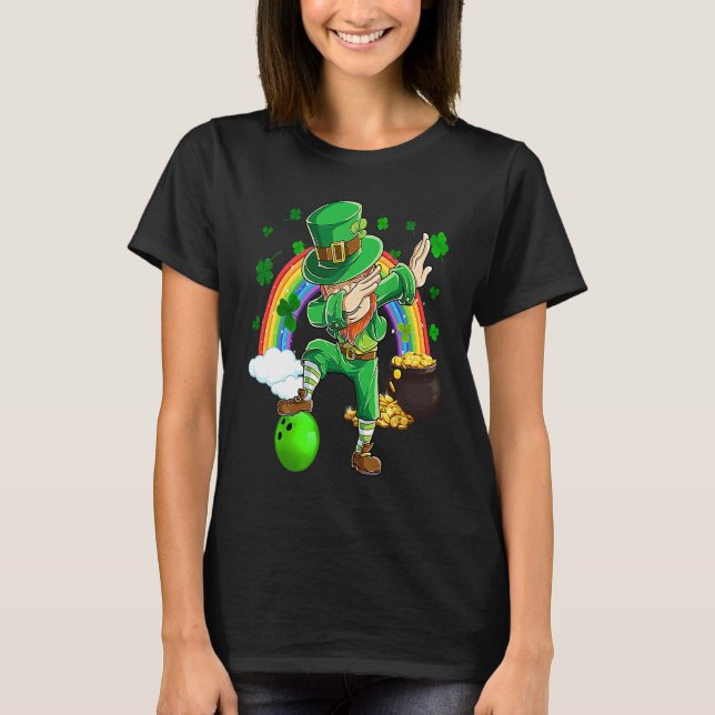Dabbing Leprechaun Bowling Ball Saint Patricks Day T-Shirt (Front)