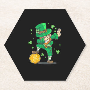 Dabbing Leprechaun Funny St Patricks Day T-Shirt Paper Coaster