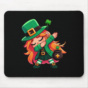Dabbing Leprechaun Girl Funny Kids Girls St Patric Mouse Mat