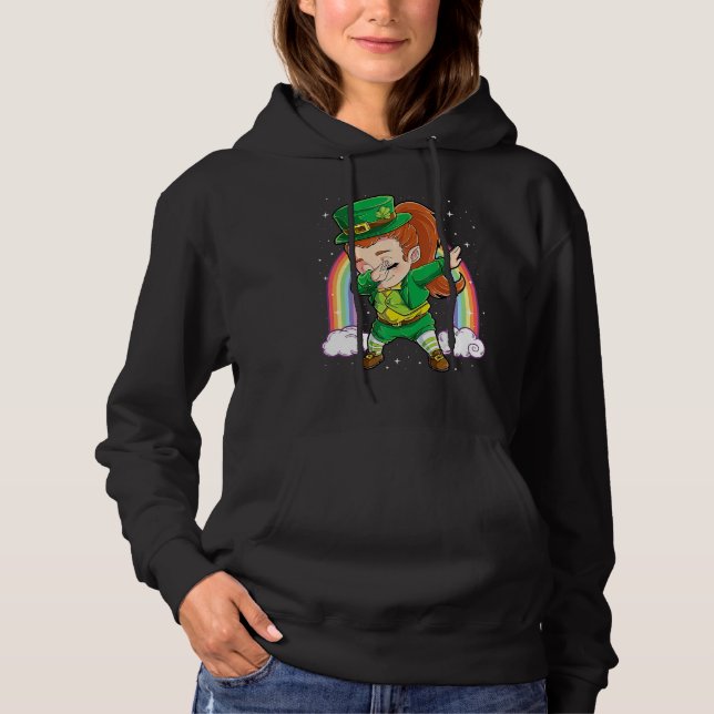 Dabbing Leprechaun Girl Green Lucky Shamrock St Pa Hoodie (Front)