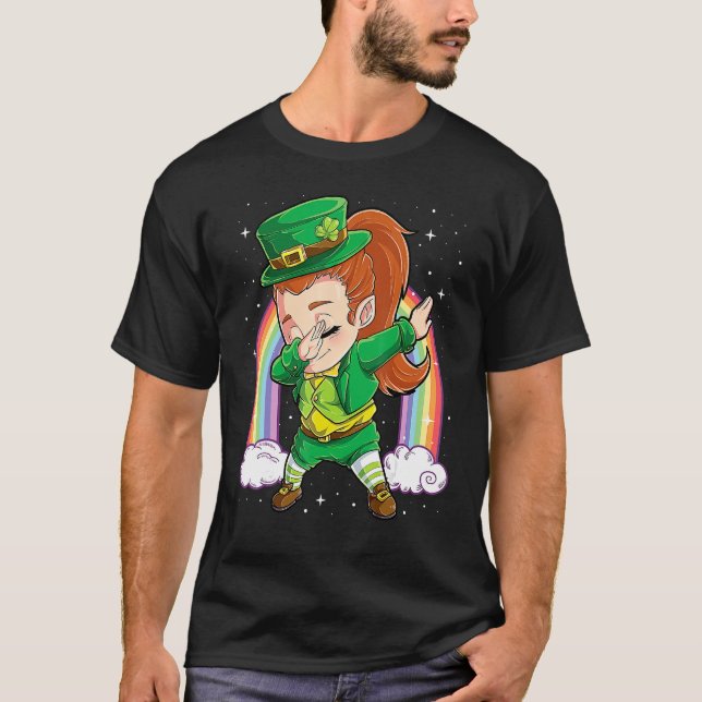 Dabbing Leprechaun Girl Green Lucky Shamrock St Pa T-Shirt (Front)