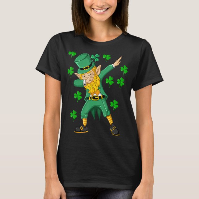 Dabbing Leprechaun Green Lucky Shamrock St Patrick T-Shirt (Front)