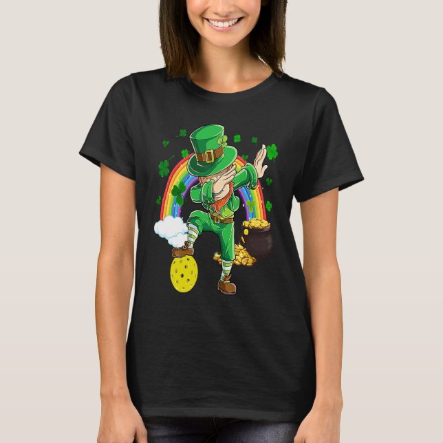 Dabbing Leprechaun Pickleball Ball St Patricks Day T-Shirt (Front)