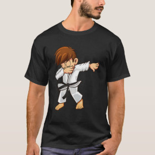 Dabbing martial artists with black belt Karate and T-Shirt