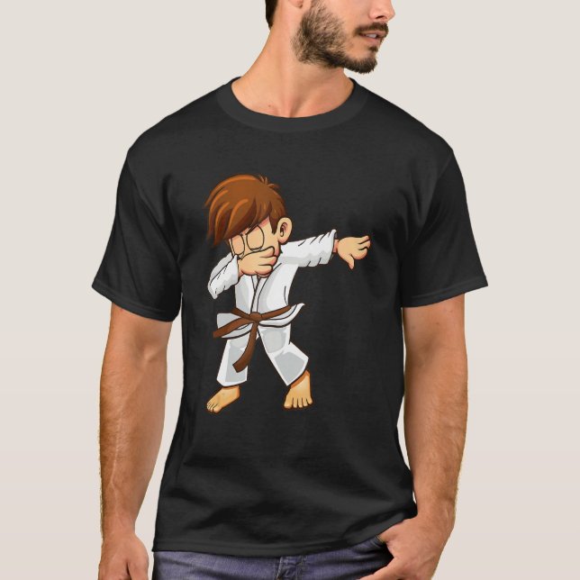 Dabbing martial artists with brown belt Karate and T-Shirt (Front)
