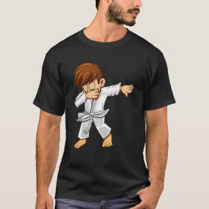 Dabbing martial artists with white belt Karate and T-Shirt