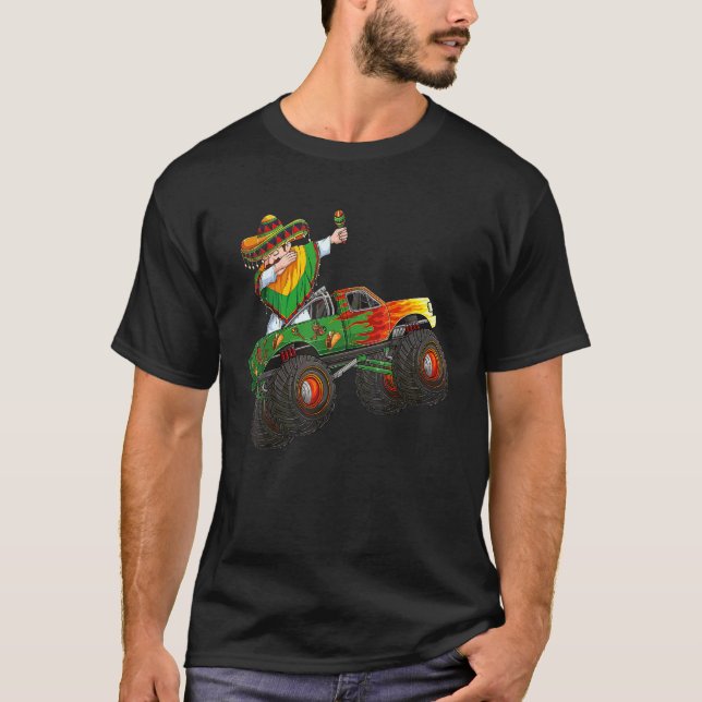 Dabbing Mexican Man Poncho Monster Truck Cinco De  T-Shirt (Front)