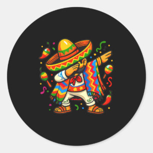 Dabbing Mexican Poncho Cinco De Mayo Boys Men Classic Round Sticker