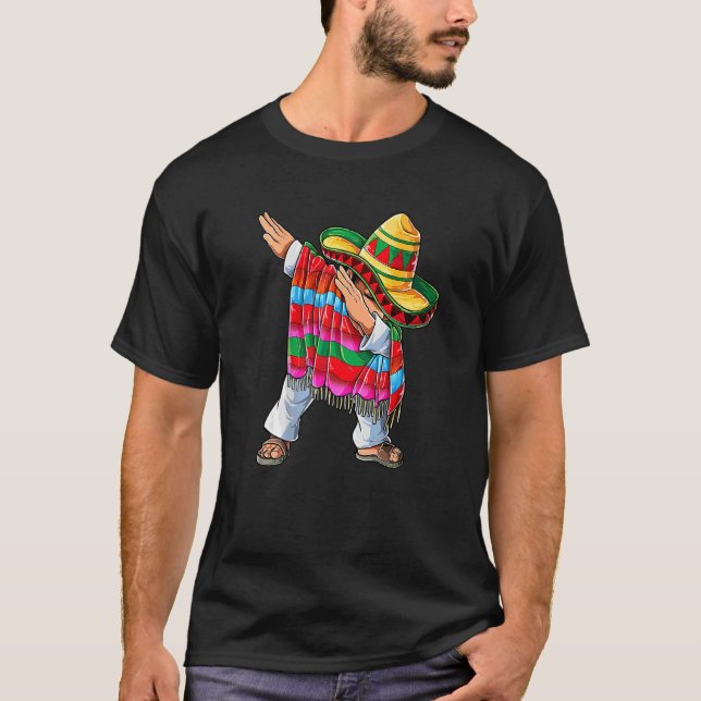 Dabbing Mexican Poncho Cinco De Mayo Boys Men Somb T-Shirt (Front)