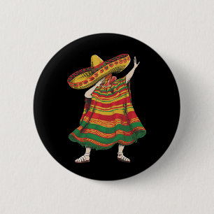 Dabbing Mexican Poncho Cinco De Mayo Fiesta Party 6 Cm Round Badge