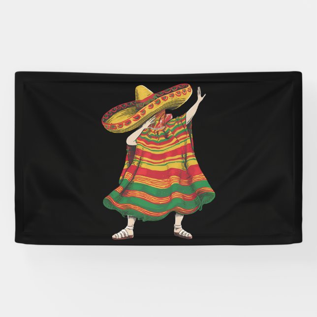 Dabbing Mexican Poncho Cinco De Mayo Fiesta Party Banner (Horizontal)