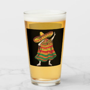 Dabbing Mexican Poncho Cinco De Mayo Fiesta Party Glass