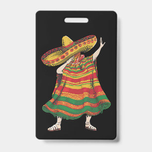 Dabbing Mexican Poncho Cinco De Mayo Fiesta Party ID Badge