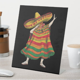 Dabbing Mexican Poncho Cinco De Mayo Fiesta Party Pedestal Sign