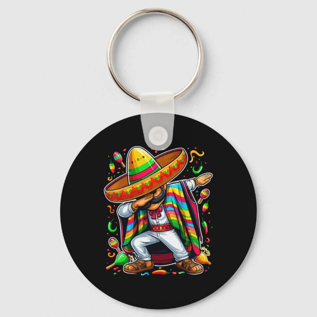 Dabbing Mexican Poncho Cinco De Mayo  Key Ring (Front)