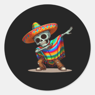 Dabbing Mexican Poncho Cinco De Mayo Men Sombrero Classic Round Sticker