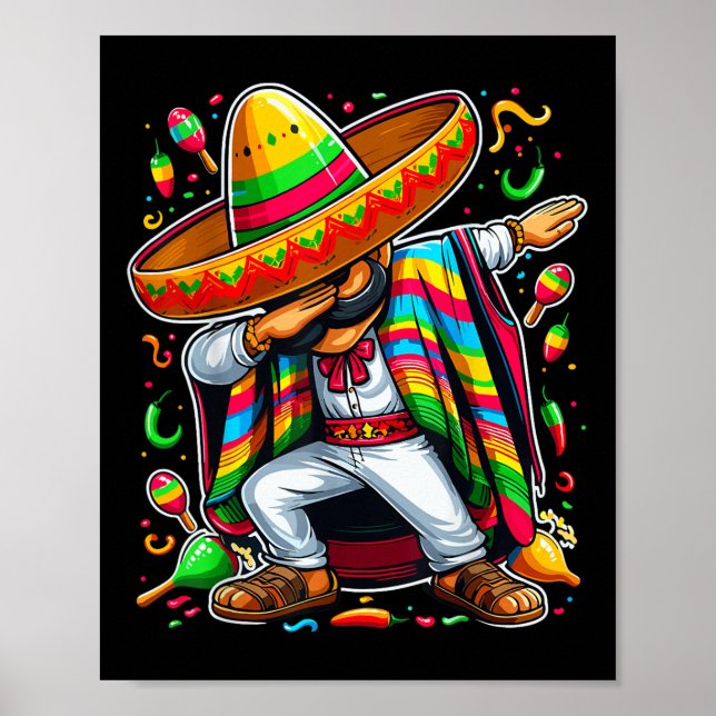 Dabbing Mexican Poncho Cinco De Mayo  Poster (Front)