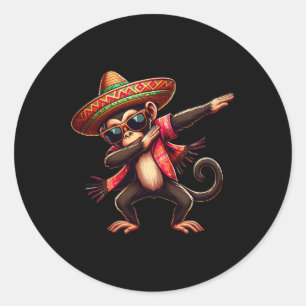 Dabbing Monkey Sombrero Poncho Cinco De Mayo Mexic Classic Round Sticker