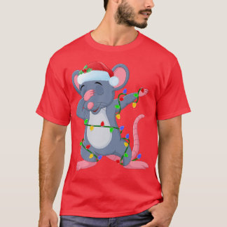 Dabbing Mouse Xmas Lights Funny Santa Mouse Christ T-Shirt