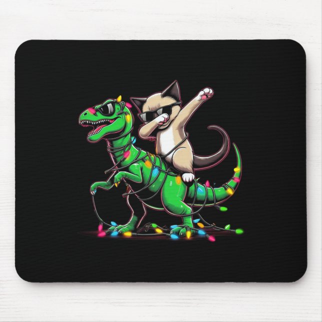 Dabbing Oriental Shorthair On Xmas Lights Dinosaur Mouse Mat (Front)