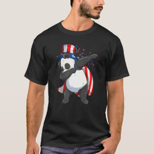 Dabbing Panda Bear With Uncle Sam Hat Usa Flag 4th T-Shirt