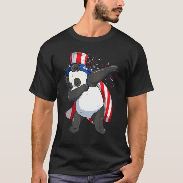 Dabbing Panda Bear With Uncle Sam Hat Usa Flag 4th T-Shirt (Front)