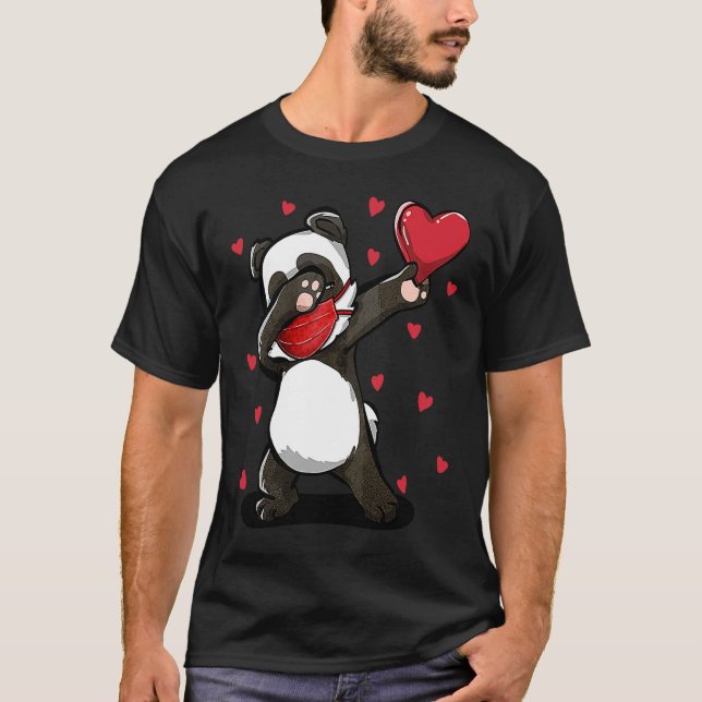 Dabbing Panda Wears Face Mask Gifts for Valentine' T-Shirt (Front)