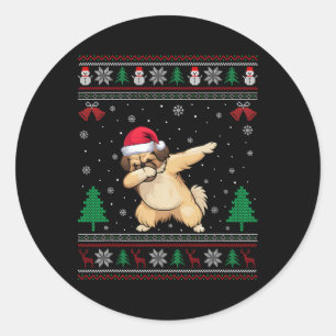 Dabbing Pekingese Dog Santa Hat Boys Girls Kids Ch Classic Round Sticker