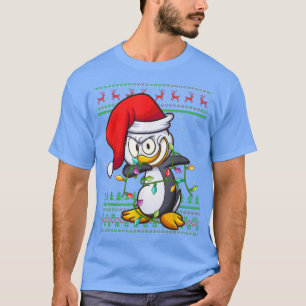 Dabbing Penguin Bird Xmas Lights Ugly Penguin Chri T-Shirt