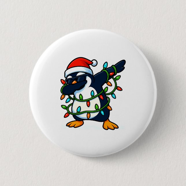 Dabbing Penguin Christmas Girls Xmas Lights Boys C 6 Cm Round Badge (Front)