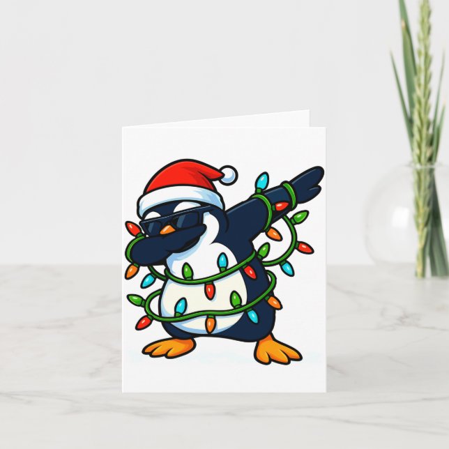 Dabbing Penguin Christmas Girls Xmas Lights Boys C Card (Front)