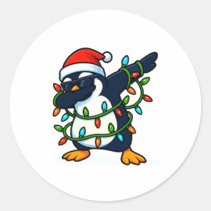 Dabbing Penguin Christmas Girls Xmas Lights Boys C Classic Round Sticker