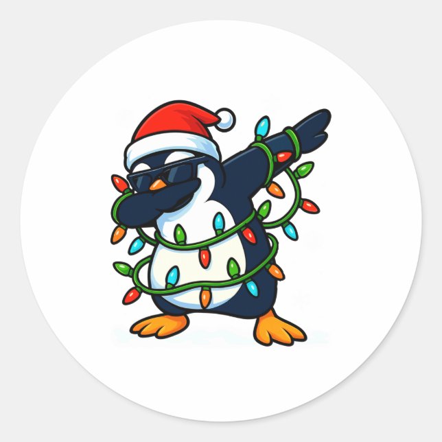 Dabbing Penguin Christmas Girls Xmas Lights Boys C Classic Round Sticker (Front)