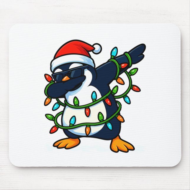 Dabbing Penguin Christmas Girls Xmas Lights Boys C Mouse Mat (Front)