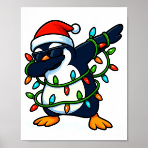 Dabbing Penguin Christmas Girls Xmas Lights Boys C Poster