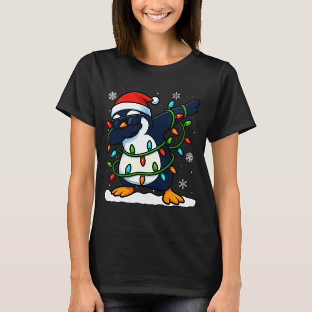 Dabbing Penguin Christmas Girls Xmas Lights Boys C T-Shirt (Front)