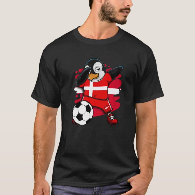 Dabbing Penguin Denmark Soccer Fans Jersey Footbal T-Shirt (Front)