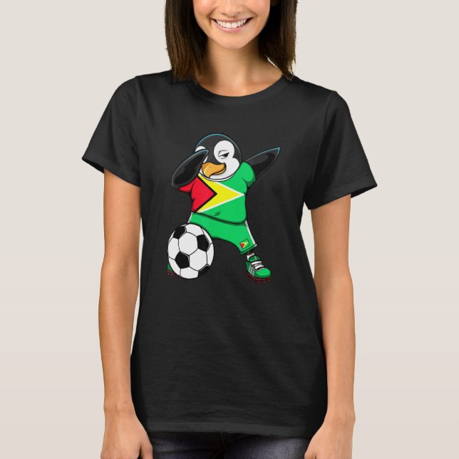 Dabbing Penguin Guyana Soccer Fans Jersey Flag Foo T-Shirt (Front)