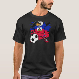 Dabbing Penguin Haiti Soccer Fans Jersey Flag Foot T-Shirt
