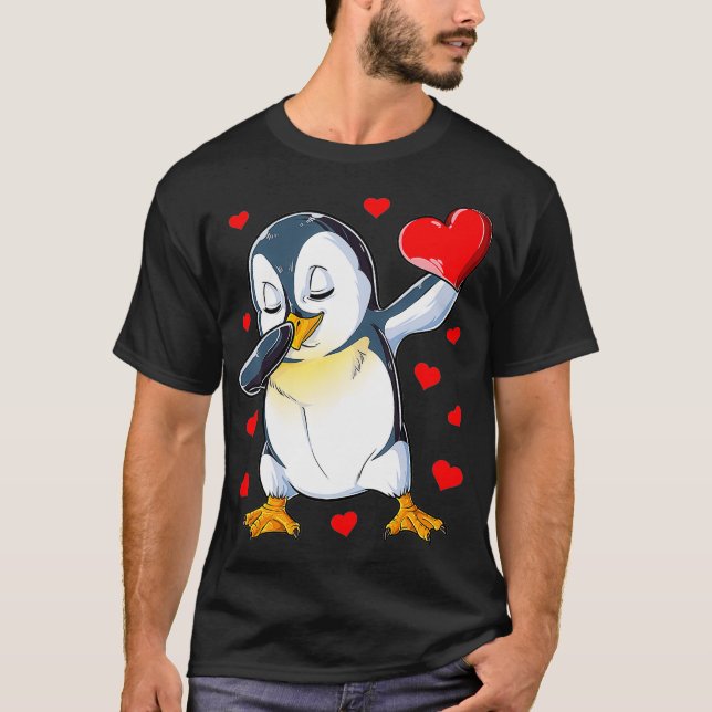 Dabbing Penguin Heart Valentines Day Boys Girls T-Shirt (Front)