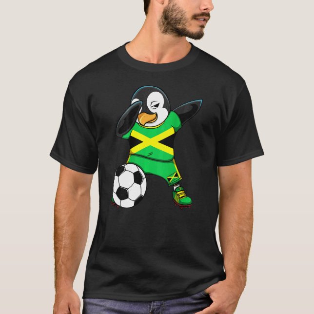 Dabbing Penguin Jamaica Soccer Fans Jersey Footbal T-Shirt (Front)