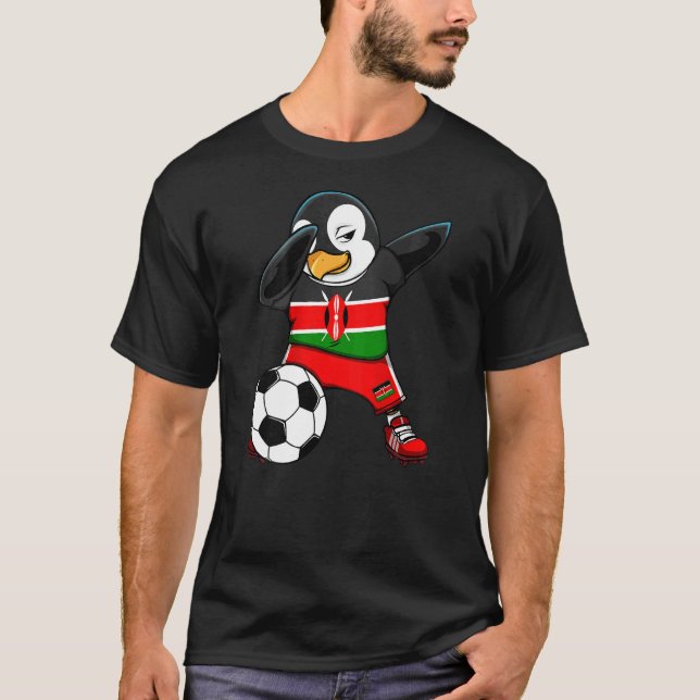 Dabbing Penguin Kenya Soccer Fans Jersey Flag Foot T-Shirt (Front)
