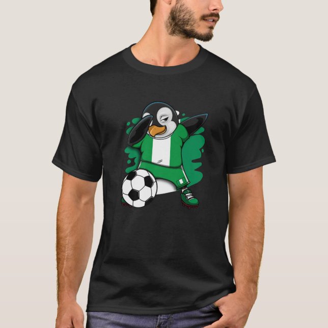 Dabbing Penguin Nigeria Soccer Fans Jersey Footbal T-Shirt (Front)