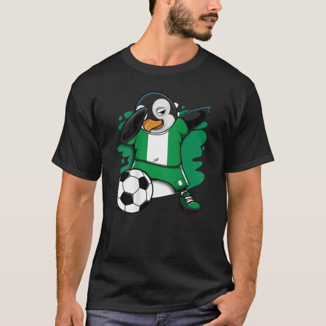Dabbing Penguin Nigeria Soccer Fans Jersey Footbal T-Shirt (Front)