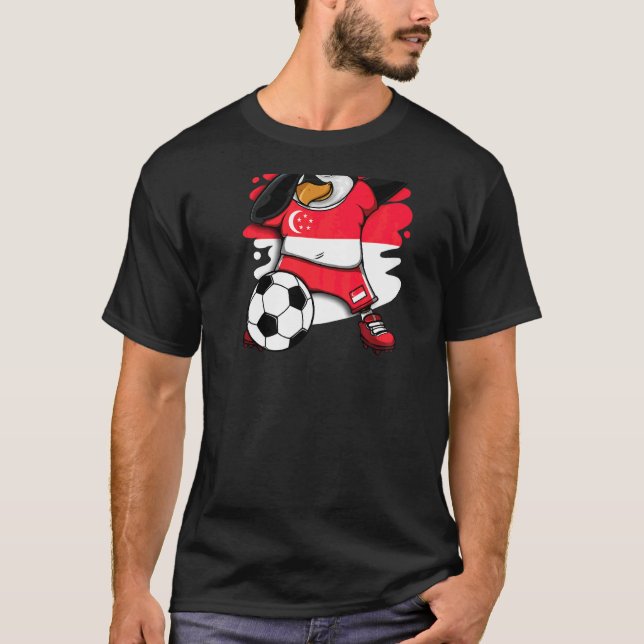 Dabbing Penguin Singapore Soccer Fans Jersey Footb T-Shirt (Front)
