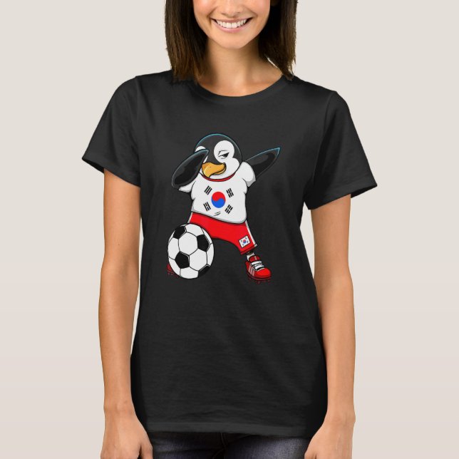 Dabbing Penguin South Korea Soccer Fan Jersey Foot T-Shirt (Front)
