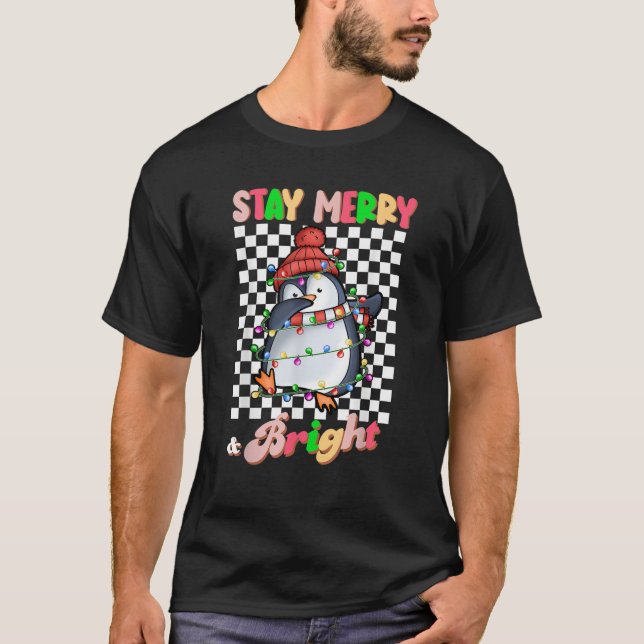 Dabbing Penguin Stay Merry and Bright Groovy Chris T-Shirt (Front)