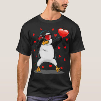 Dabbing Penguin Sunglasses Valentines Day Heart T-Shirt