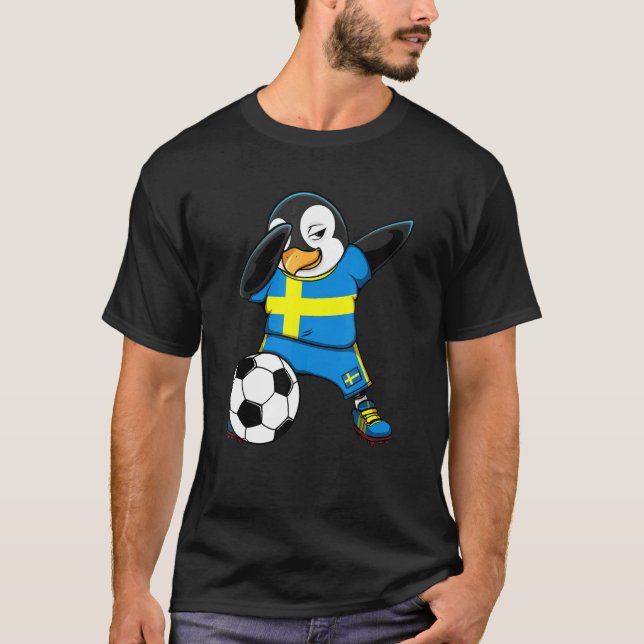 Dabbing Penguin Sweden Soccer Fans Jersey Football T-Shirt (Front)